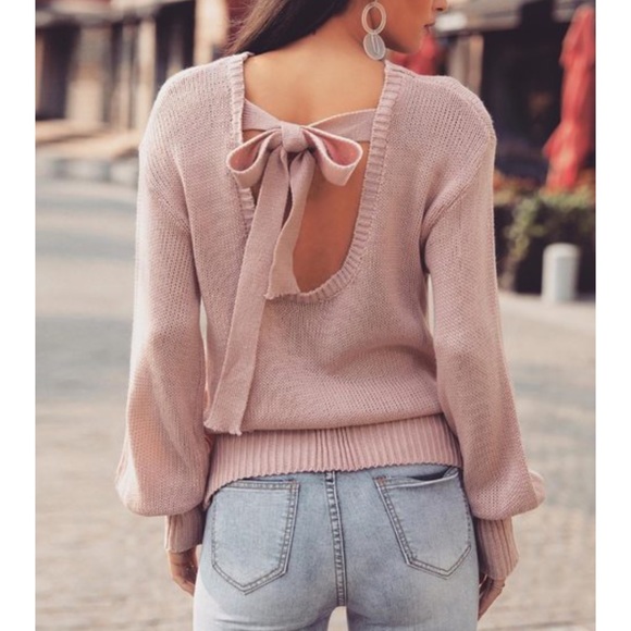Sweaters - NEW Pink/Lavender Open Back Bow Sweater